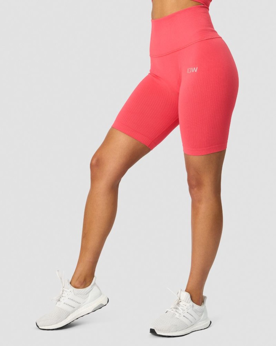 Dame ICIW Seamless | Ribbed Define Seamless Pocket Biker Shorts Coral Red