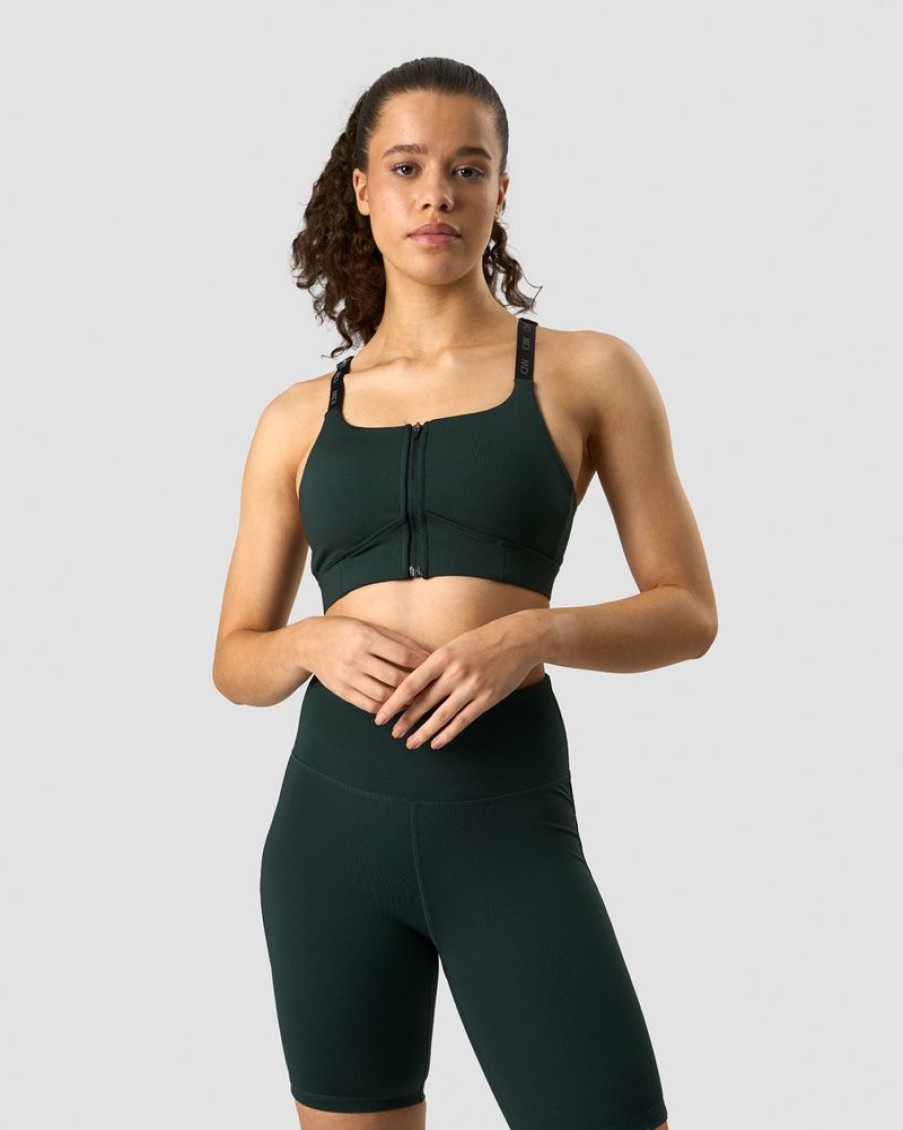 Dame ICIW Sport-Bh | Ultimate Training Zipper Sports Bra Deep Green