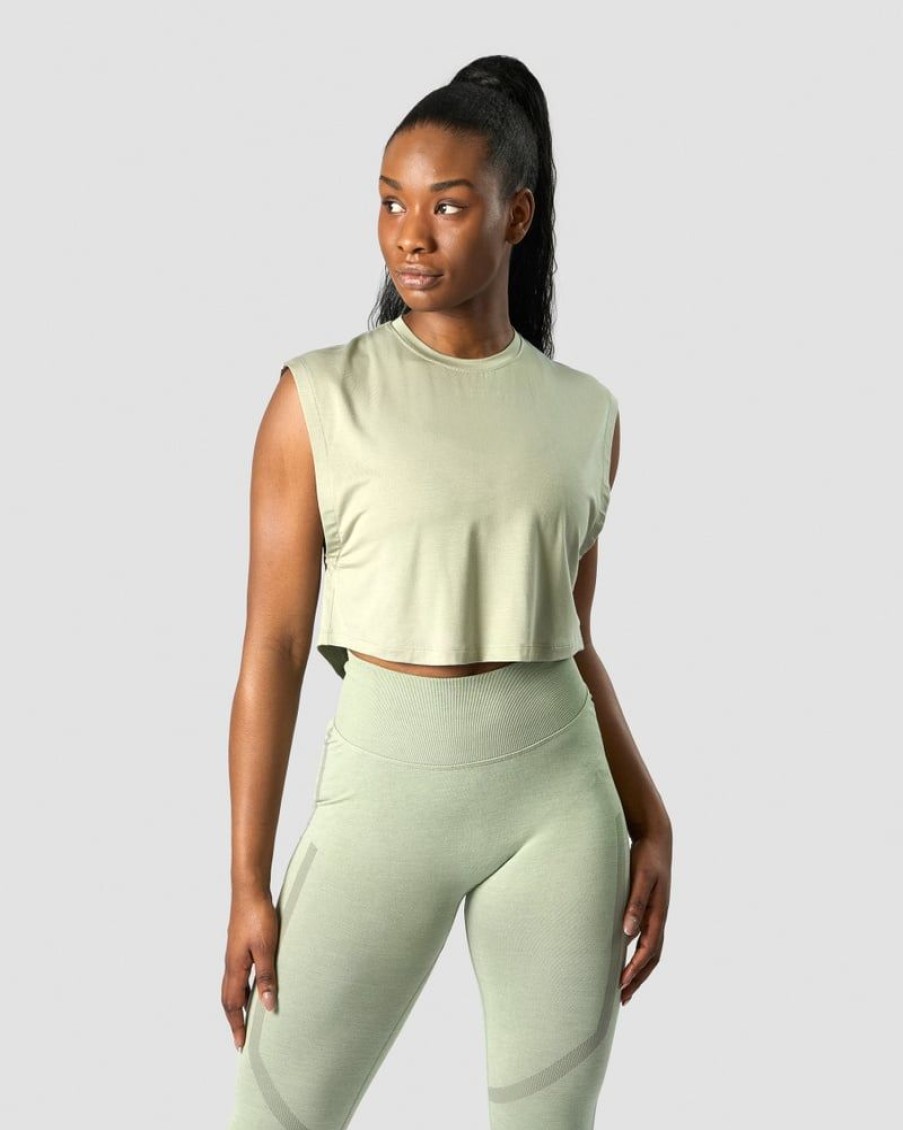 Dame ICIW Topper | Rush Cropped Tank Top Light Sage Green