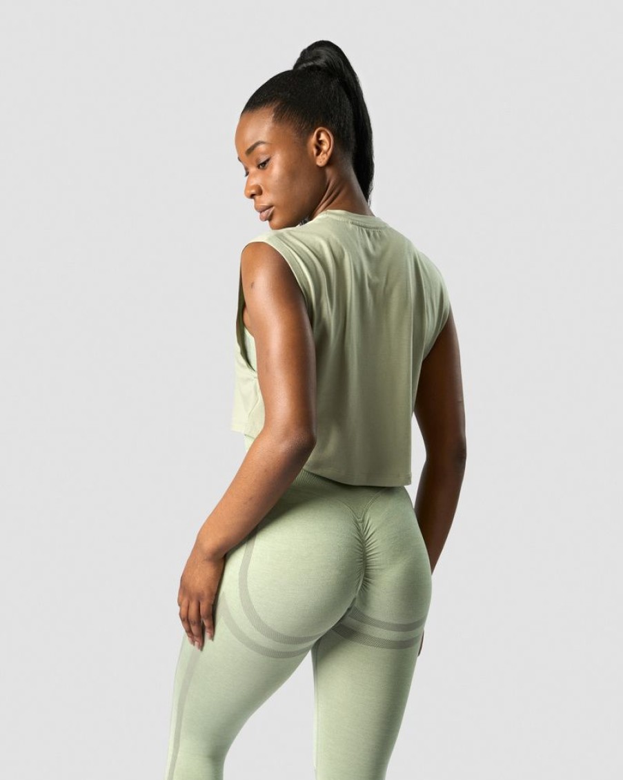 Dame ICIW Topper | Rush Cropped Tank Top Light Sage Green
