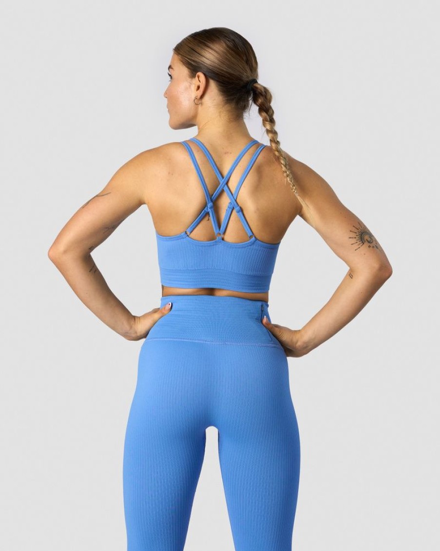 Dame ICIW Sport-Bh | Ribbed Define Seamless Strappy Bra Pacific Blue