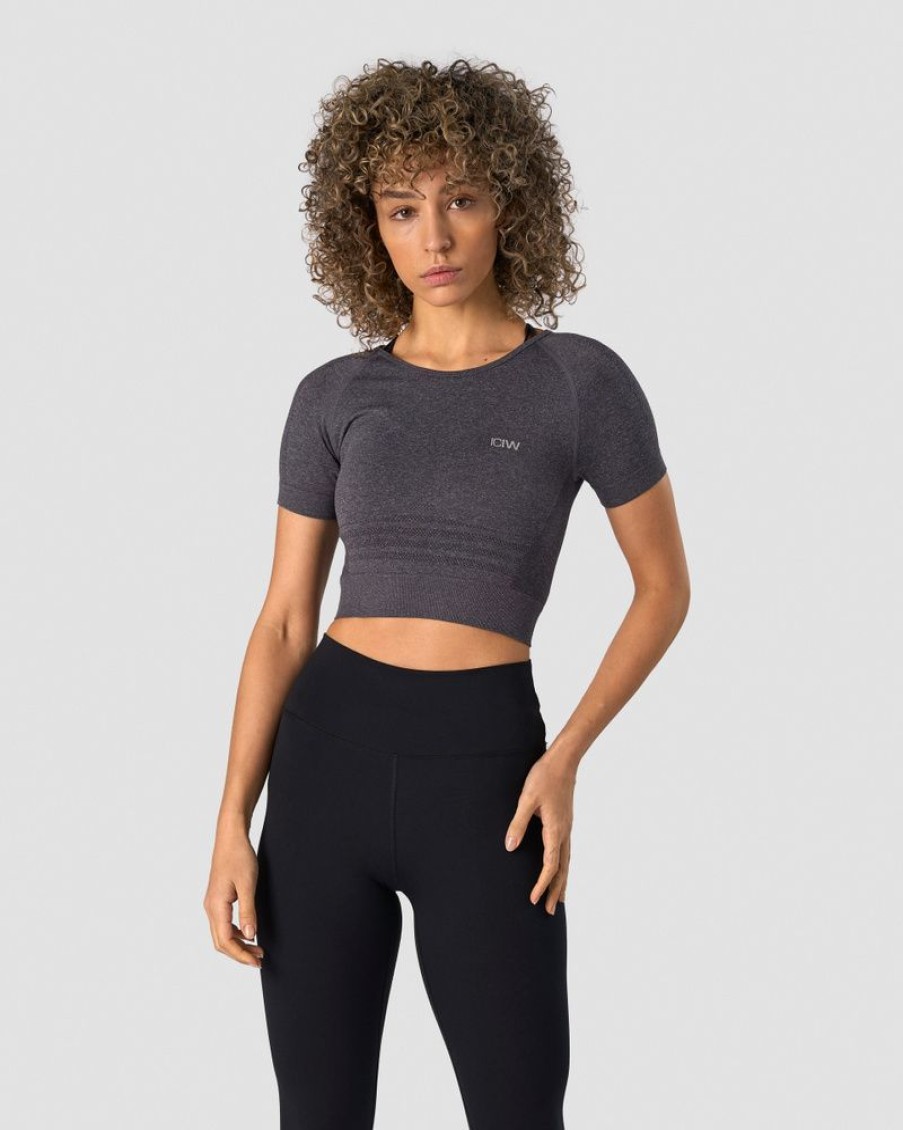 Dame ICIW Seamless | Define Seamless Cropped T-Shirt Grey Melange Wmn