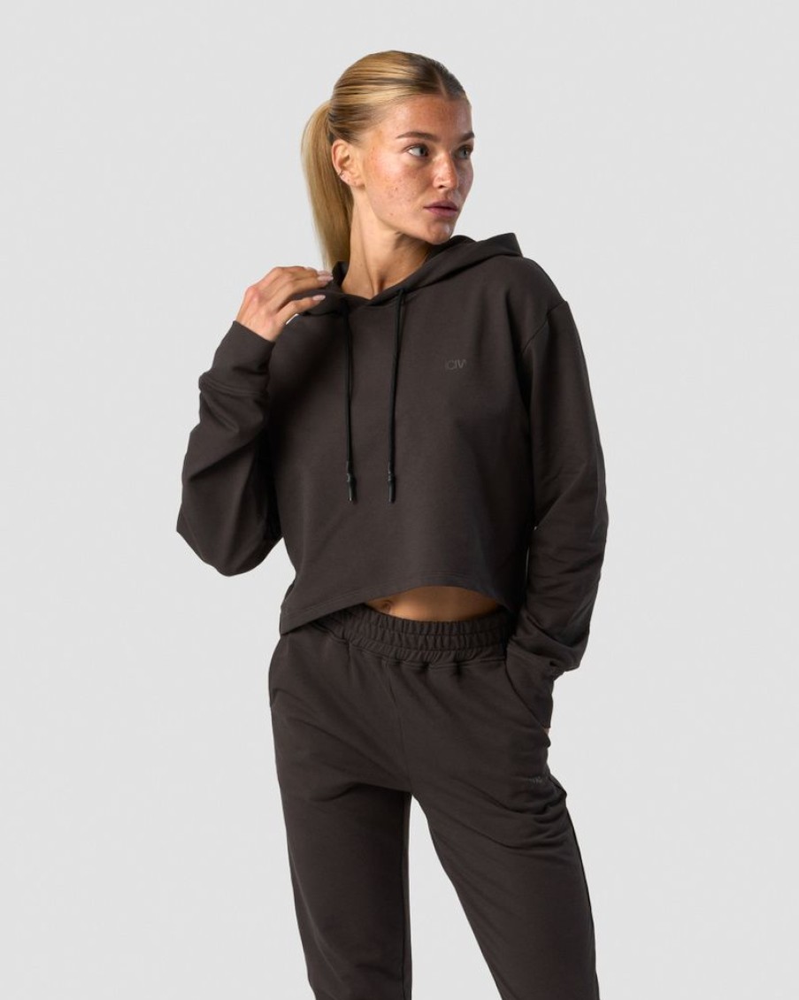 Dame ICIW Langermet | Stride Cropped Hoodie Wmn Charcoal
