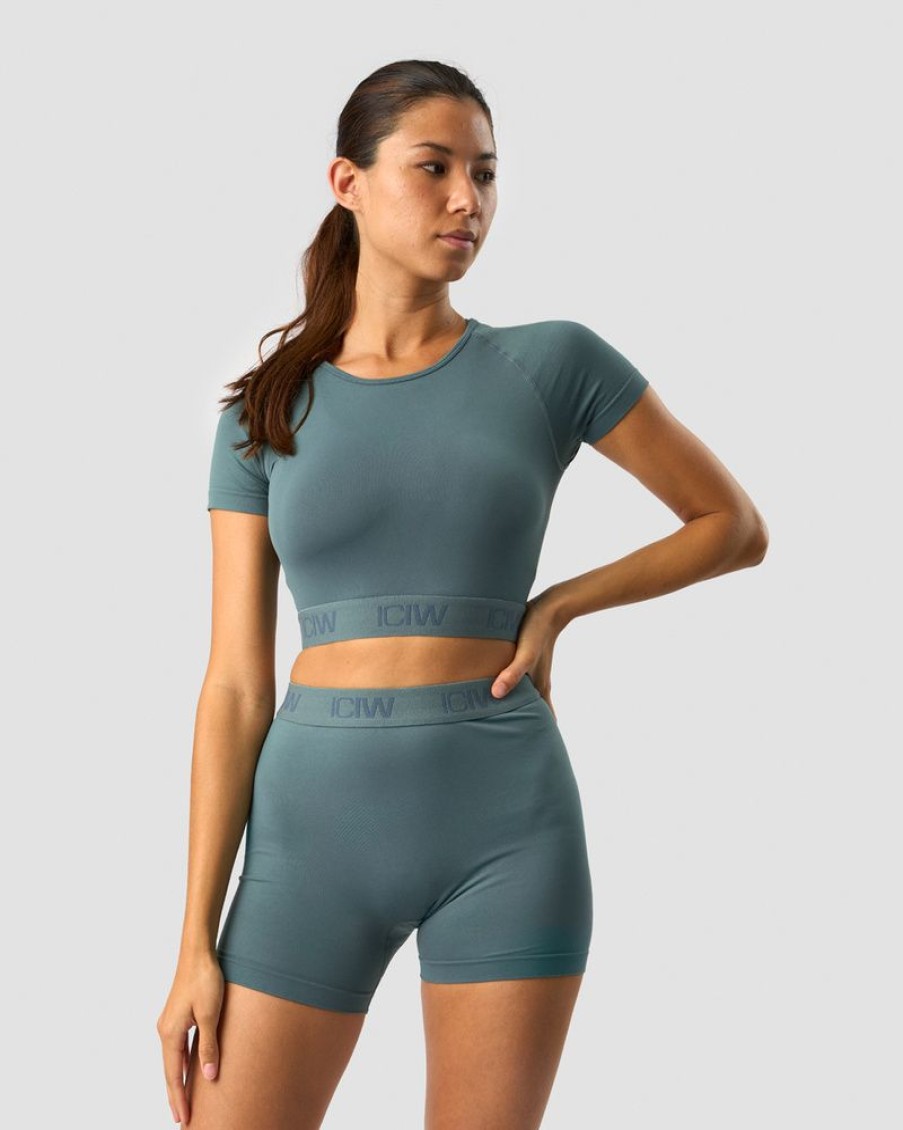 Dame ICIW Seamless | Define Seamless Logo T-Shirt Crop Top Jungle Green