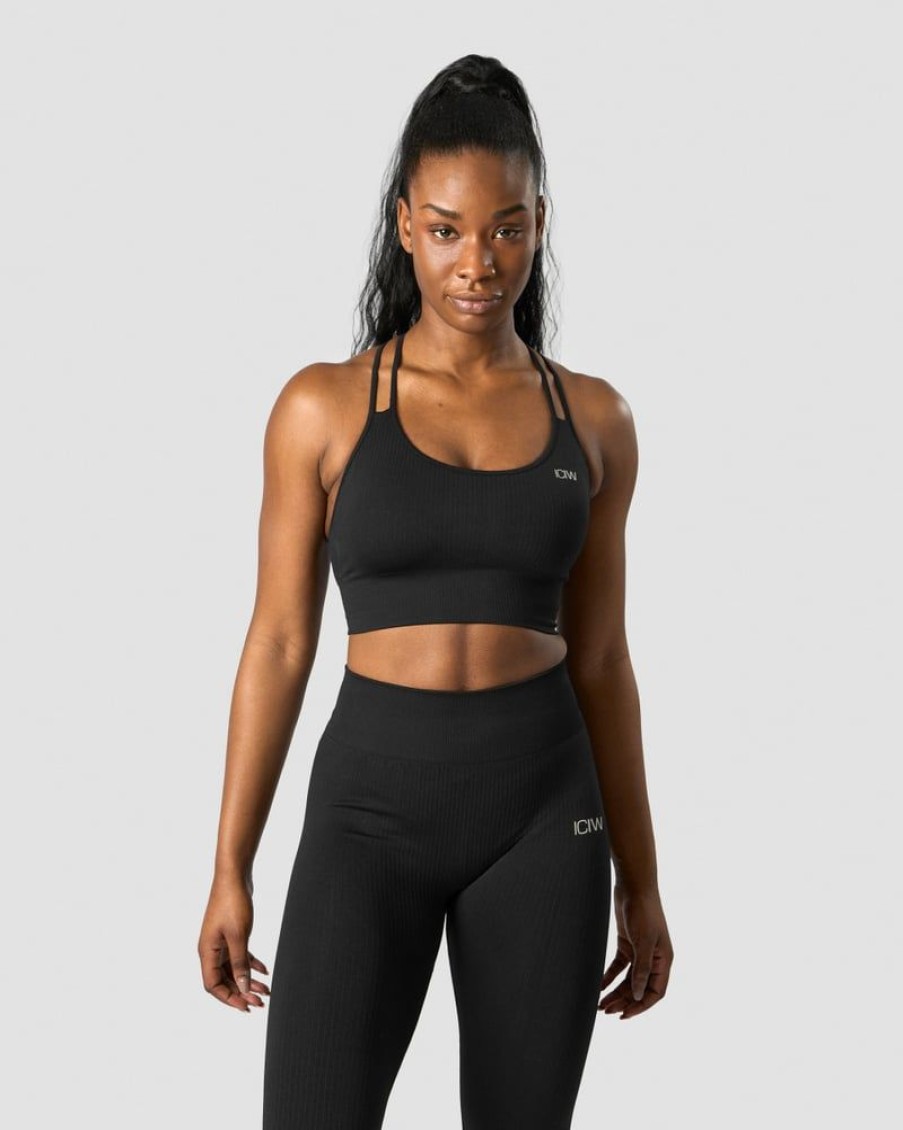 Dame ICIW Sport-Bh | Ribbed Define Seamless Sports Bra Black
