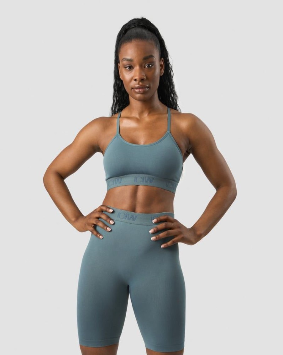 Dame ICIW Sport-Bh | Define Seamless Logo Strappy Sports Bra Jungle Green