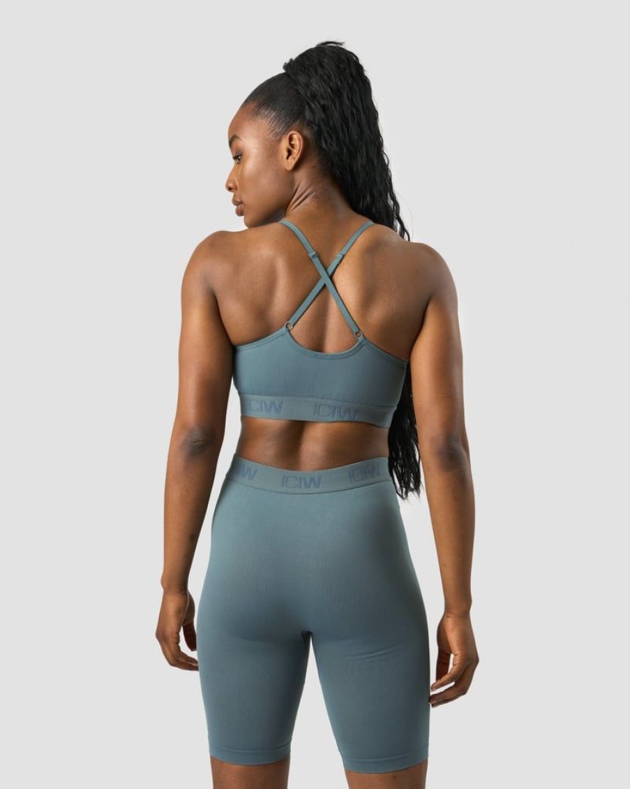 Dame ICIW Sport-Bh | Define Seamless Logo Strappy Sports Bra Jungle Green