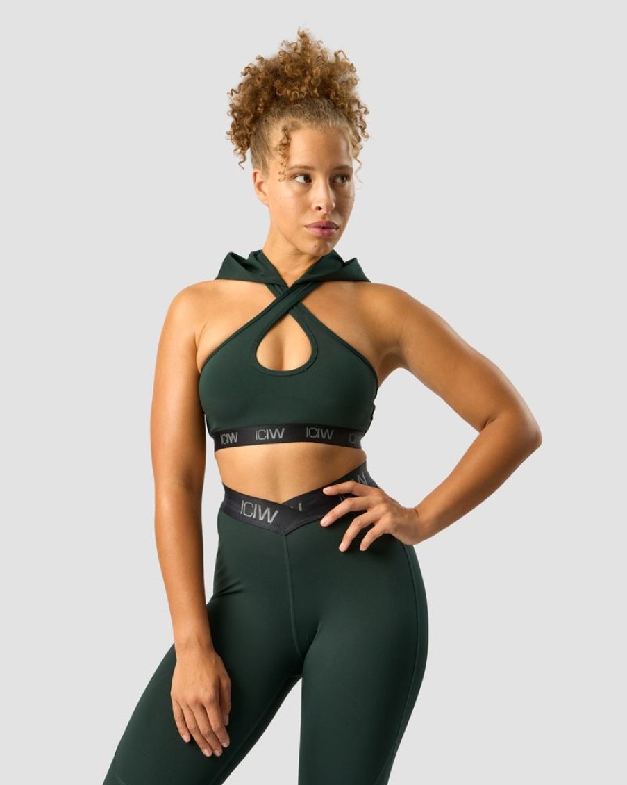 Dame ICIW Sport-Bh | Ultimate Training Hoodie Sports Bra Deep Green