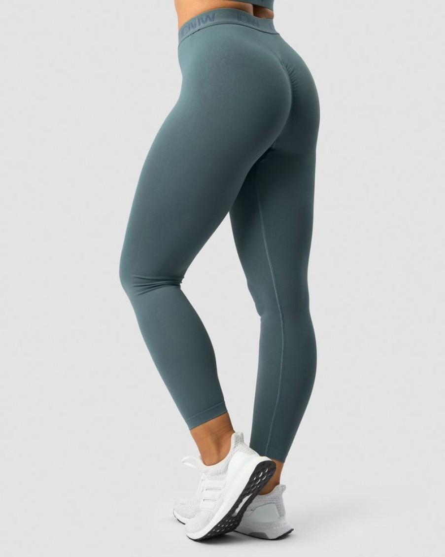 Dame ICIW Tights & Leggings | Define Seamless Logo Scrunch Tights Jungle Green