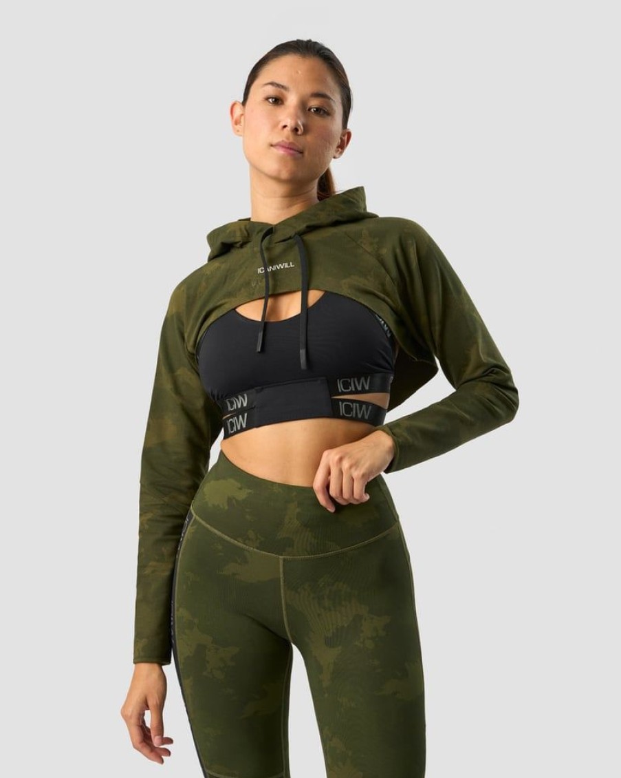 Dame ICIW Langermet | Ultimate Training Cropped Hoodie Green Camo