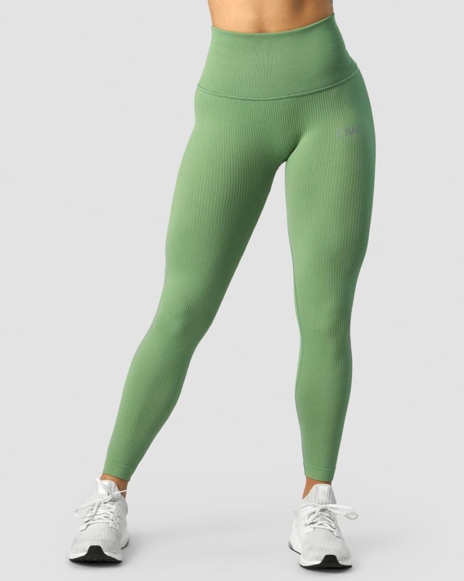 Dame ICIW Tights & Leggings | Ribbed Define Seamless Pocket Tights Light Green