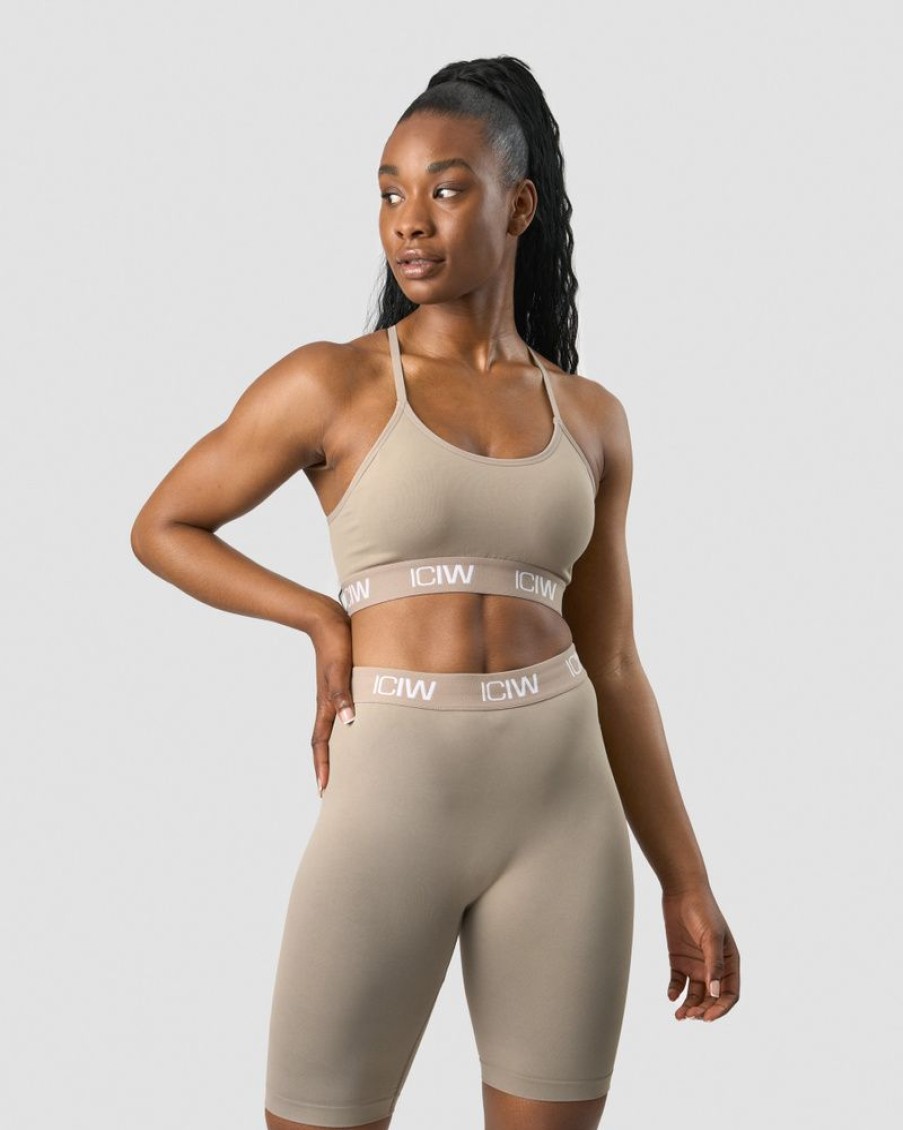 Dame ICIW Sport-Bh | Define Seamless Logo Strappy Sports Bra Taupe