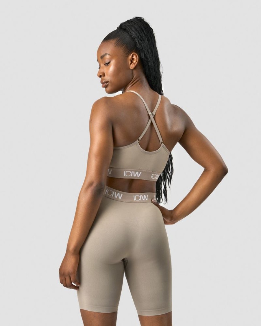 Dame ICIW Sport-Bh | Define Seamless Logo Strappy Sports Bra Taupe