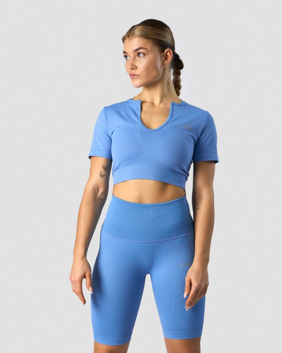 Dame ICIW Seamless | Ribbed Define Seamless Cropped T-Shirt Pacific Blue