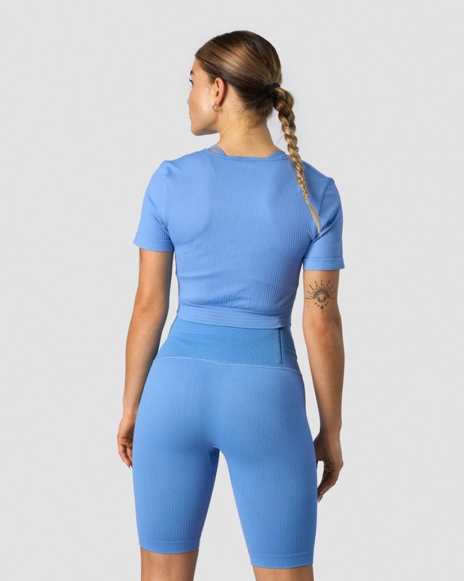 Dame ICIW Seamless | Ribbed Define Seamless Cropped T-Shirt Pacific Blue