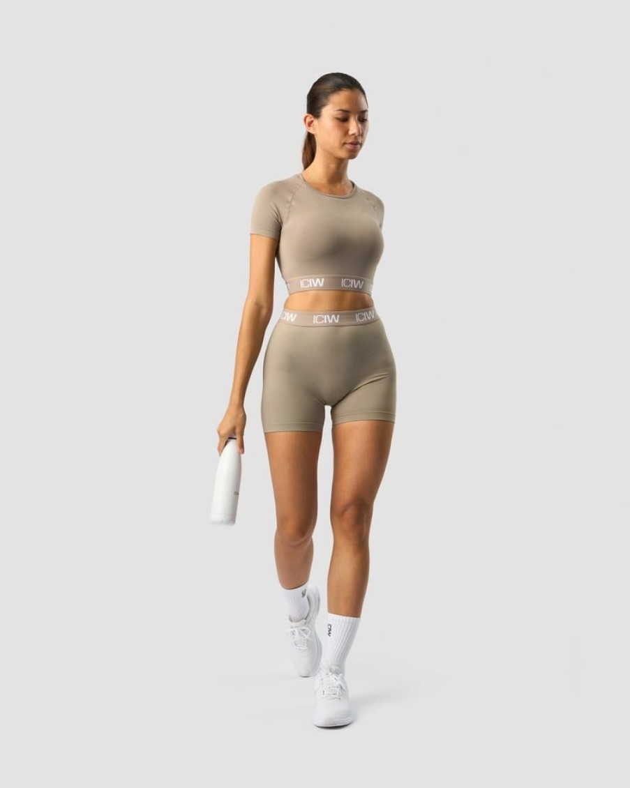 Dame ICIW Seamless | Define Seamless Logo T-Shirt Crop Top Taupe