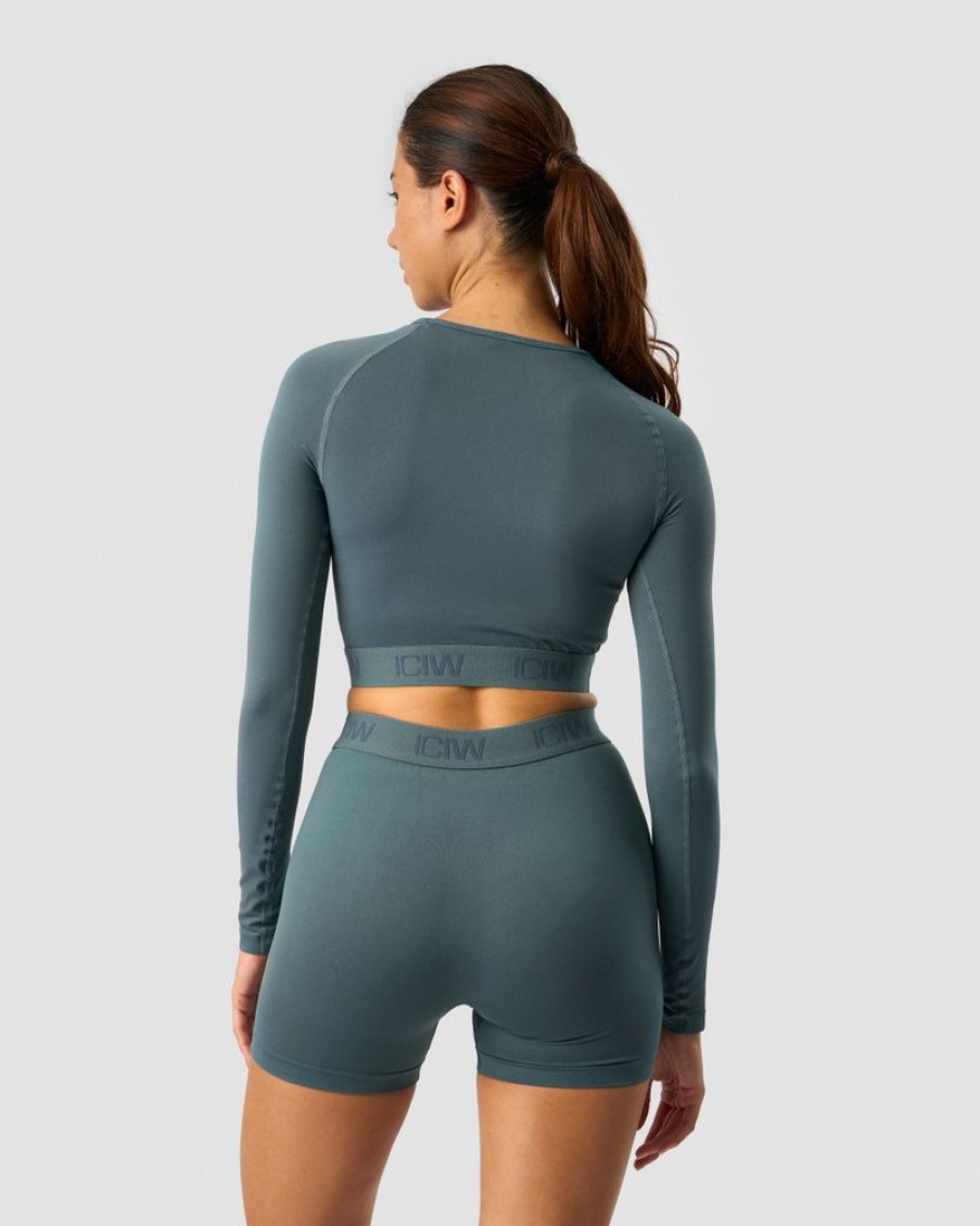 Dame ICIW Seamless | Define Seamless Logo Long Sleeve Crop Top Jungle Green