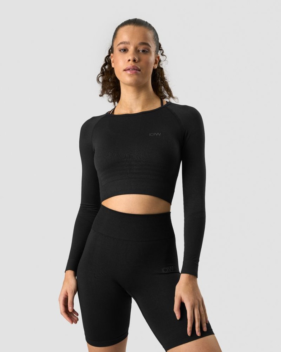 Dame ICIW Seamless | Define Seamless Ls Crop Top Black/Black