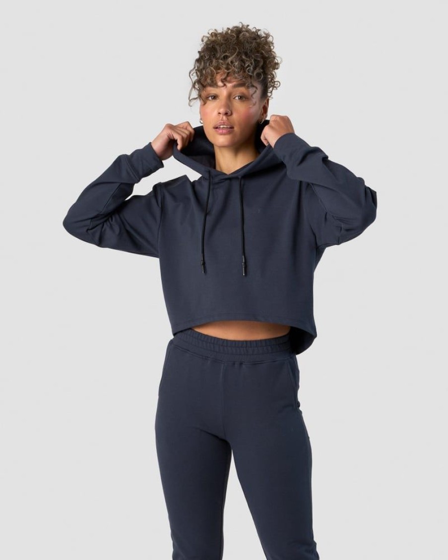 Dame ICIW Langermet | Stride Cropped Hoodie Wmn Navy