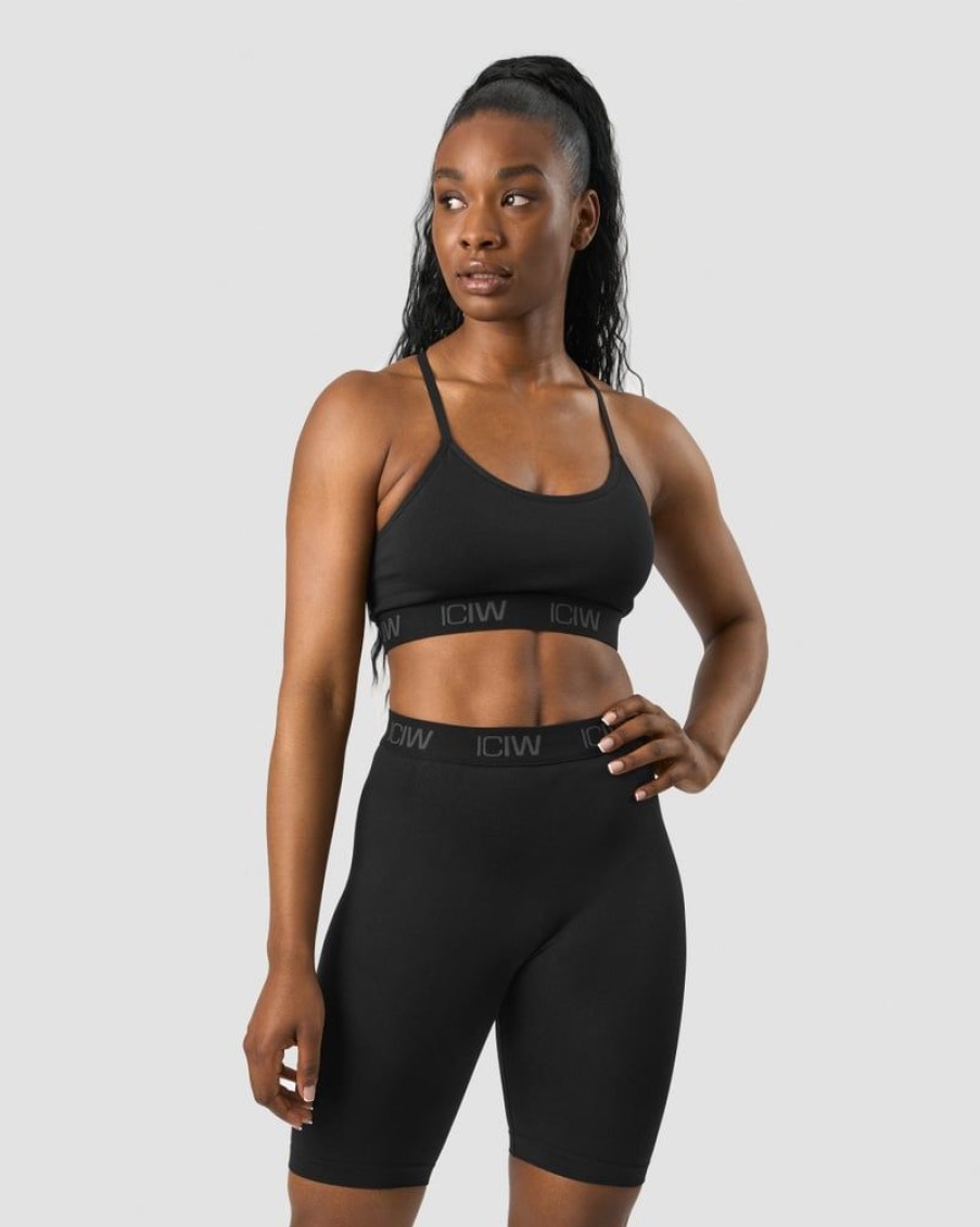Dame ICIW Sport-Bh | Define Seamless Logo Strappy Sports Bra Black