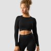 Dame ICIW Seamless | Define Seamless Logo Long Sleeve Crop Top Black