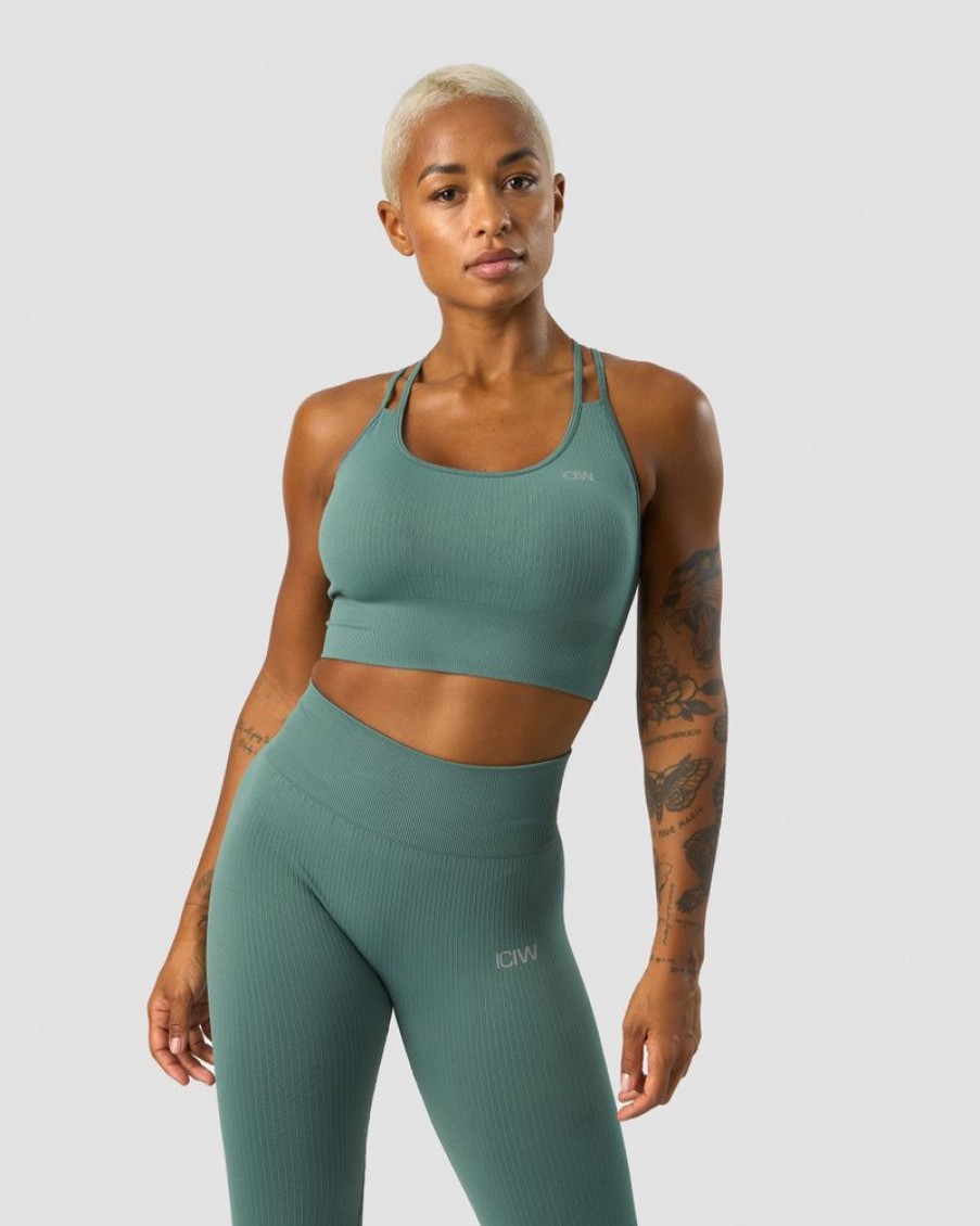 Dame ICIW Sport-Bh | Ribbed Define Seamless Sports Bra Sea Green
