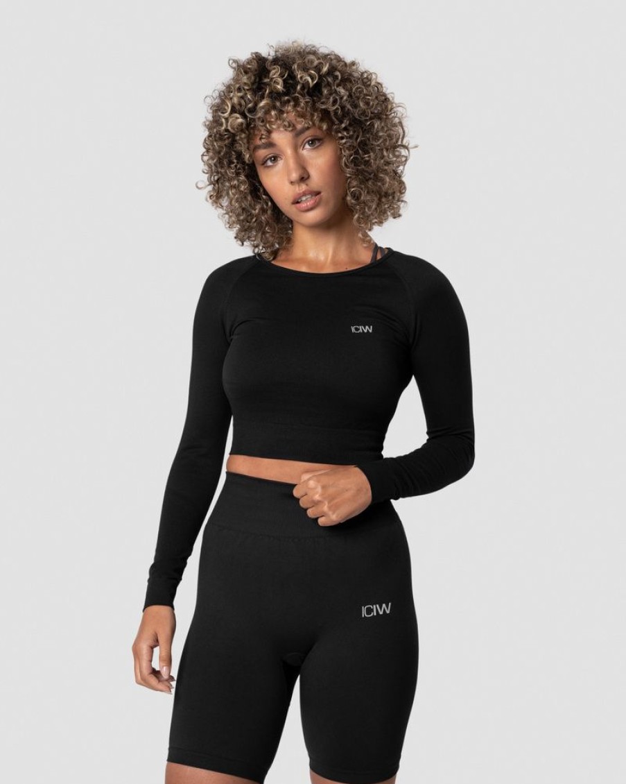 Dame ICIW Seamless | Define Seamless Ls Crop Top Black Wmn