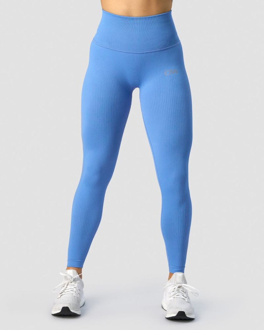 Dame ICIW Tights & Leggings | Ribbed Define Seamless Pocket Tights Pacific Blue