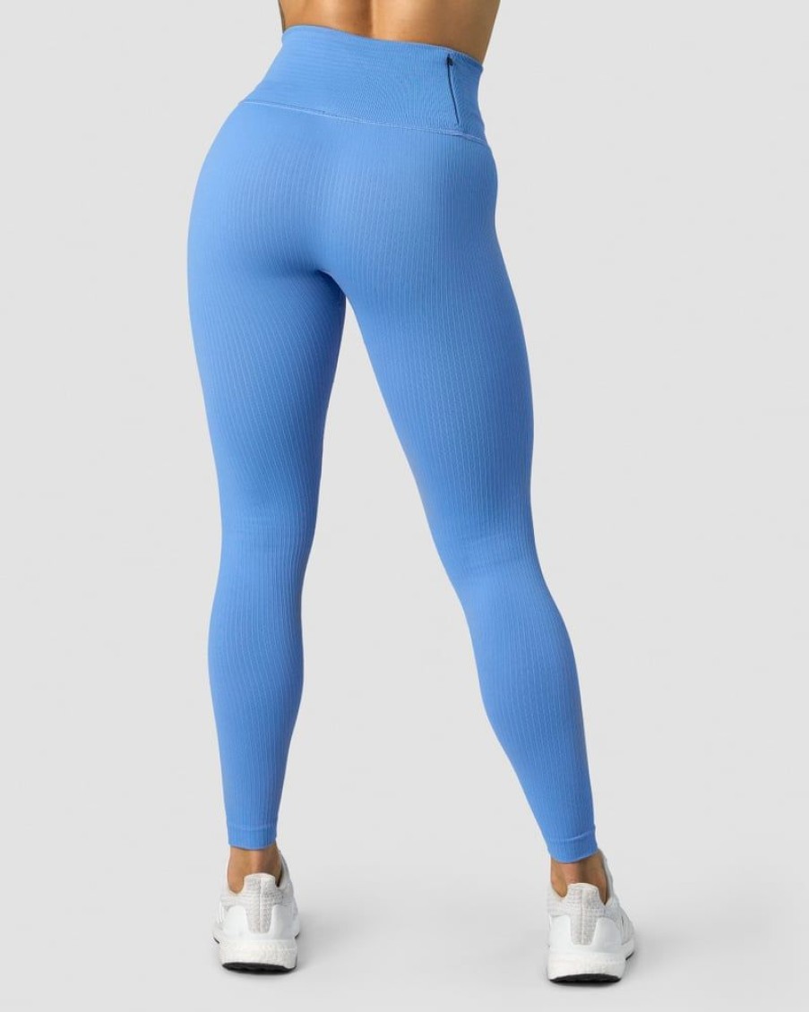 Dame ICIW Tights & Leggings | Ribbed Define Seamless Pocket Tights Pacific Blue