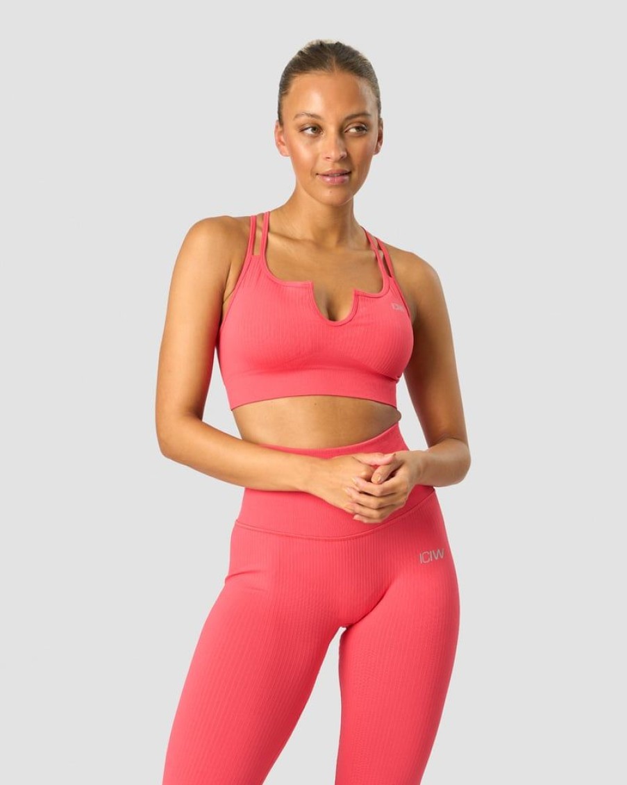 Dame ICIW Sport-Bh | Ribbed Define Seamless Strappy Bra Coral Red