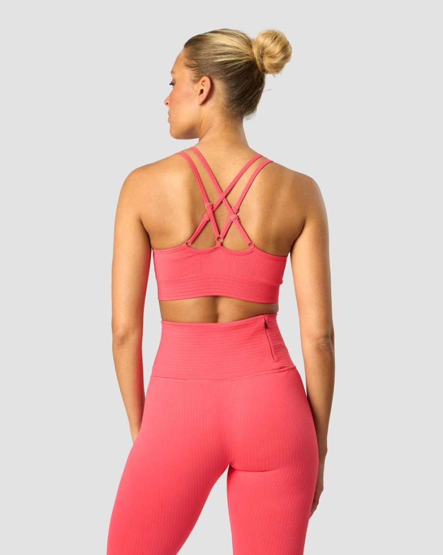 Dame ICIW Sport-Bh | Ribbed Define Seamless Strappy Bra Coral Red