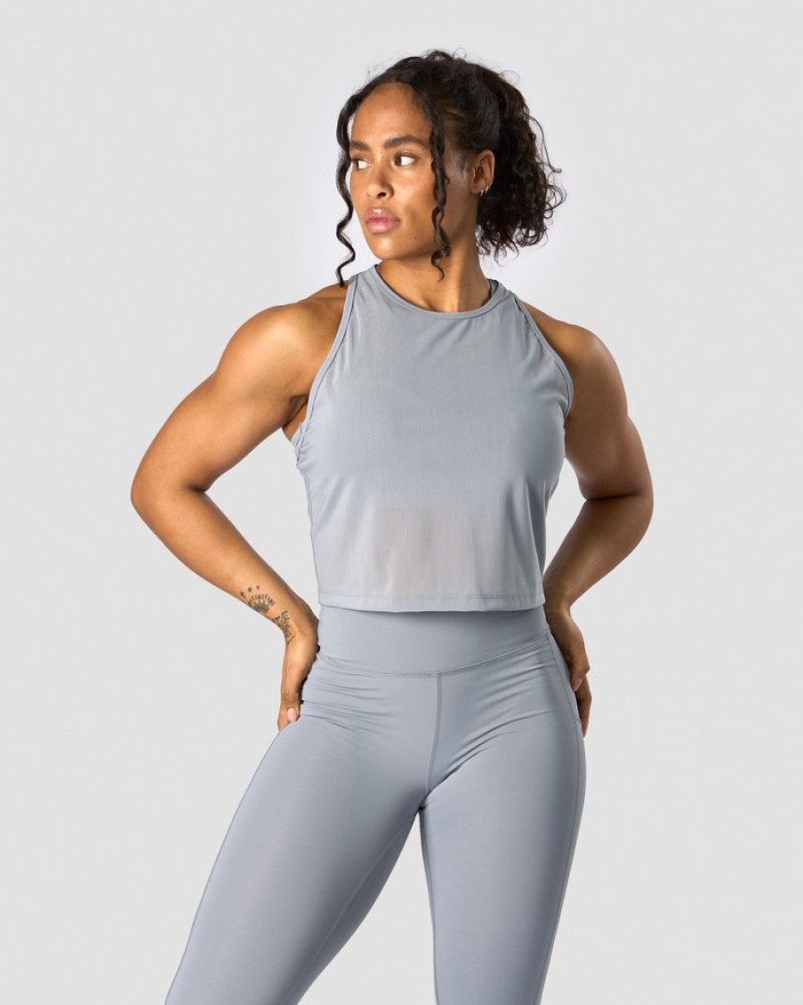 Dame ICIW Topper | Revive Mesh Cropped Tank Top Wmn Dusty Blue