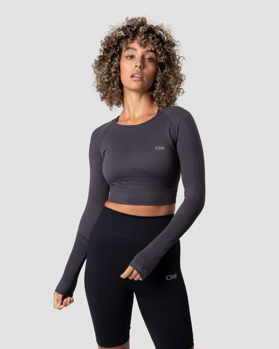 Dame ICIW Seamless | Define Seamless Ls Crop Top Graphite Wmn