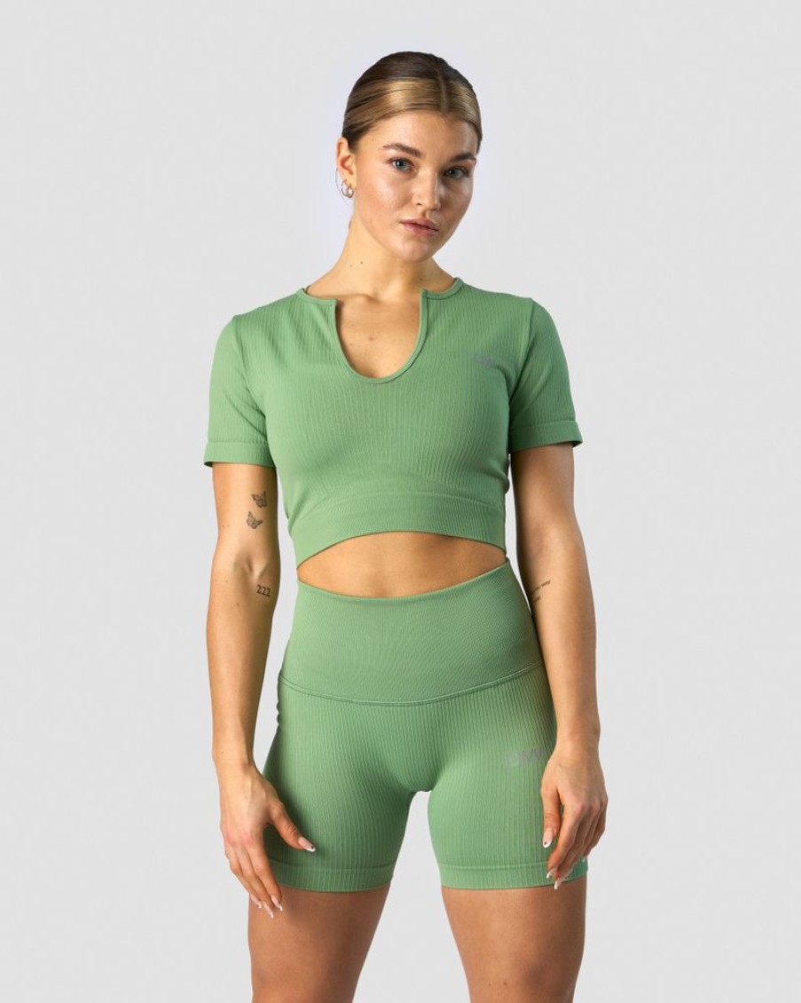 Dame ICIW Seamless | Ribbed Define Seamless Cropped T-Shirt Light Green