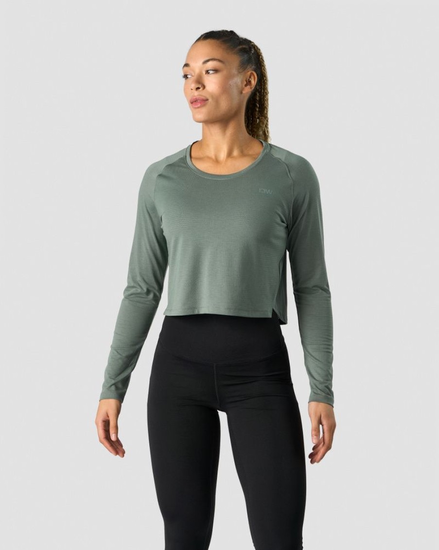 Dame ICIW Langermet | Stride Cropped Long Sleeve Wmn Sea Green